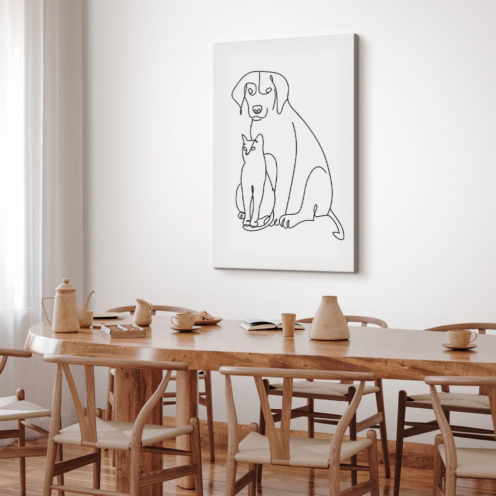 Abstract Line Art Dogs and Cats Vertical Canvas Print
