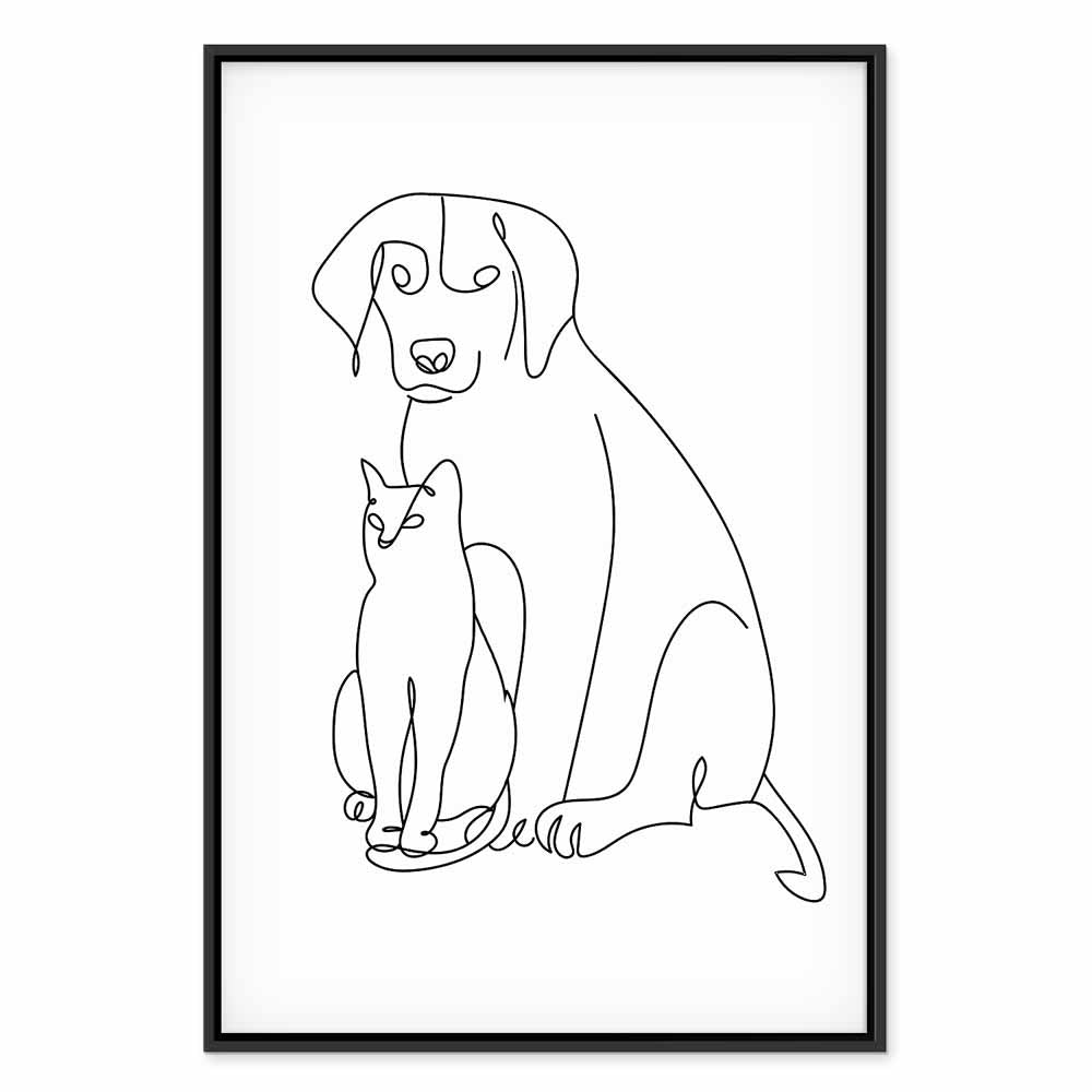 Abstract Line Art Dogs and Cats Vertical Canvas Print