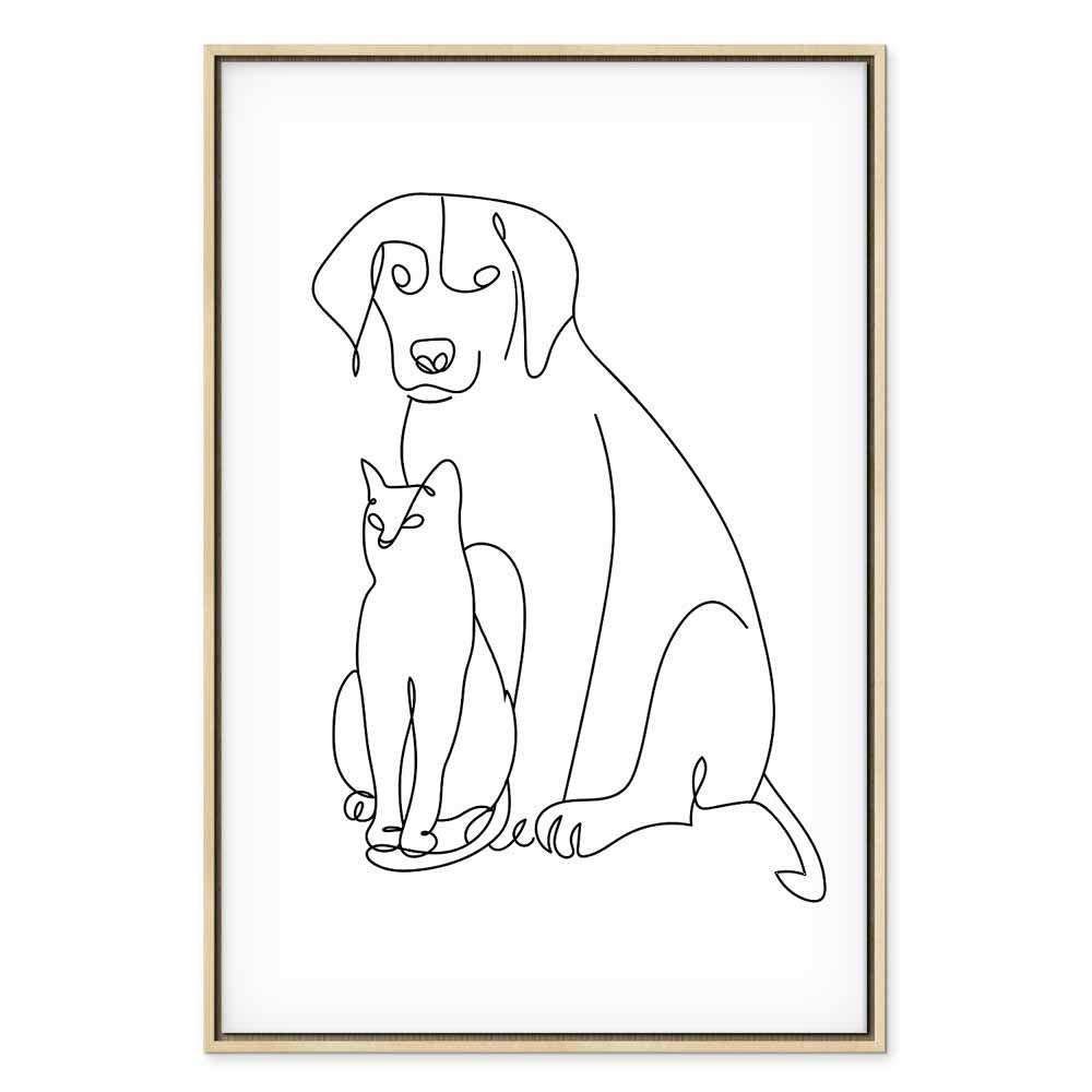 Abstract Line Art Dogs and Cats Vertical Canvas Print