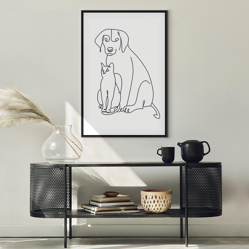 Abstract Line Art Dogs and Cats Vertical Canvas Print