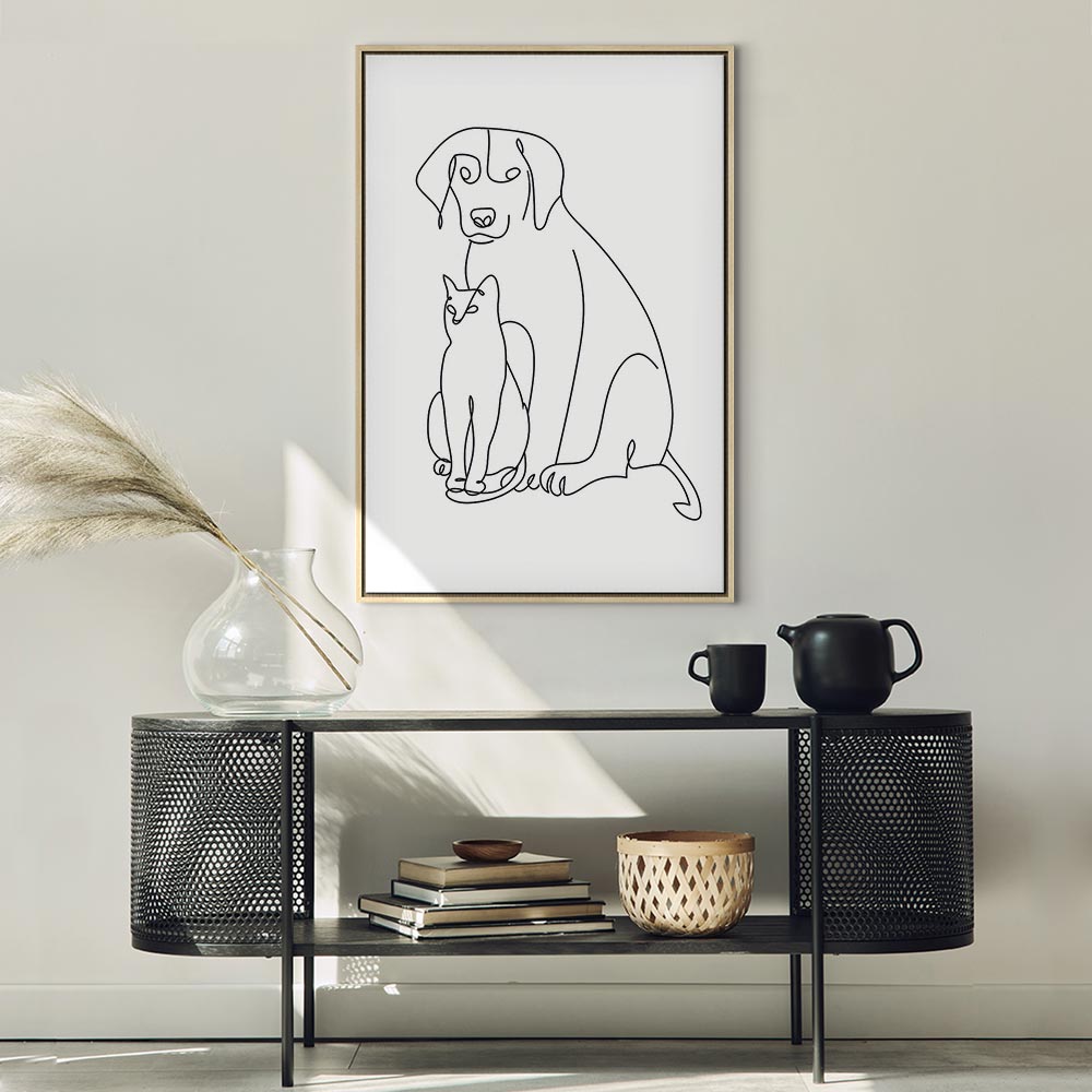 Abstract Line Art Dogs and Cats Vertical Canvas Print
