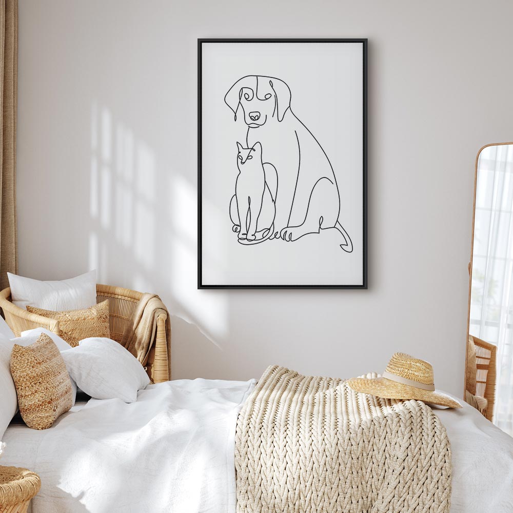 Abstract Line Art Dogs and Cats Vertical Canvas Print