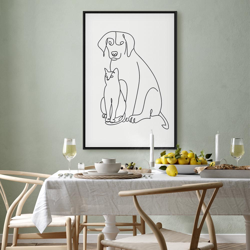 Abstract Line Art Dogs and Cats Vertical Canvas Print