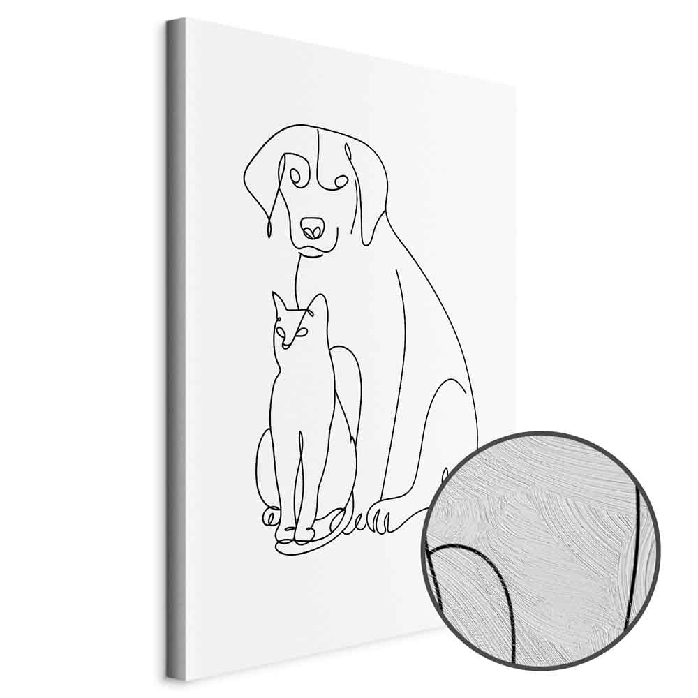 Abstract Line Art Dogs and Cats Vertical Canvas Print