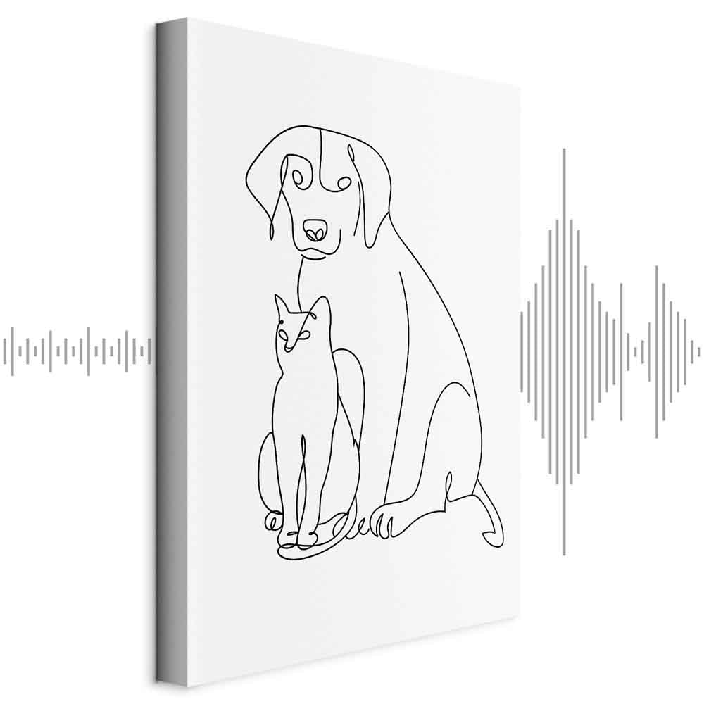 Abstract Line Art Dogs and Cats Vertical Canvas Print