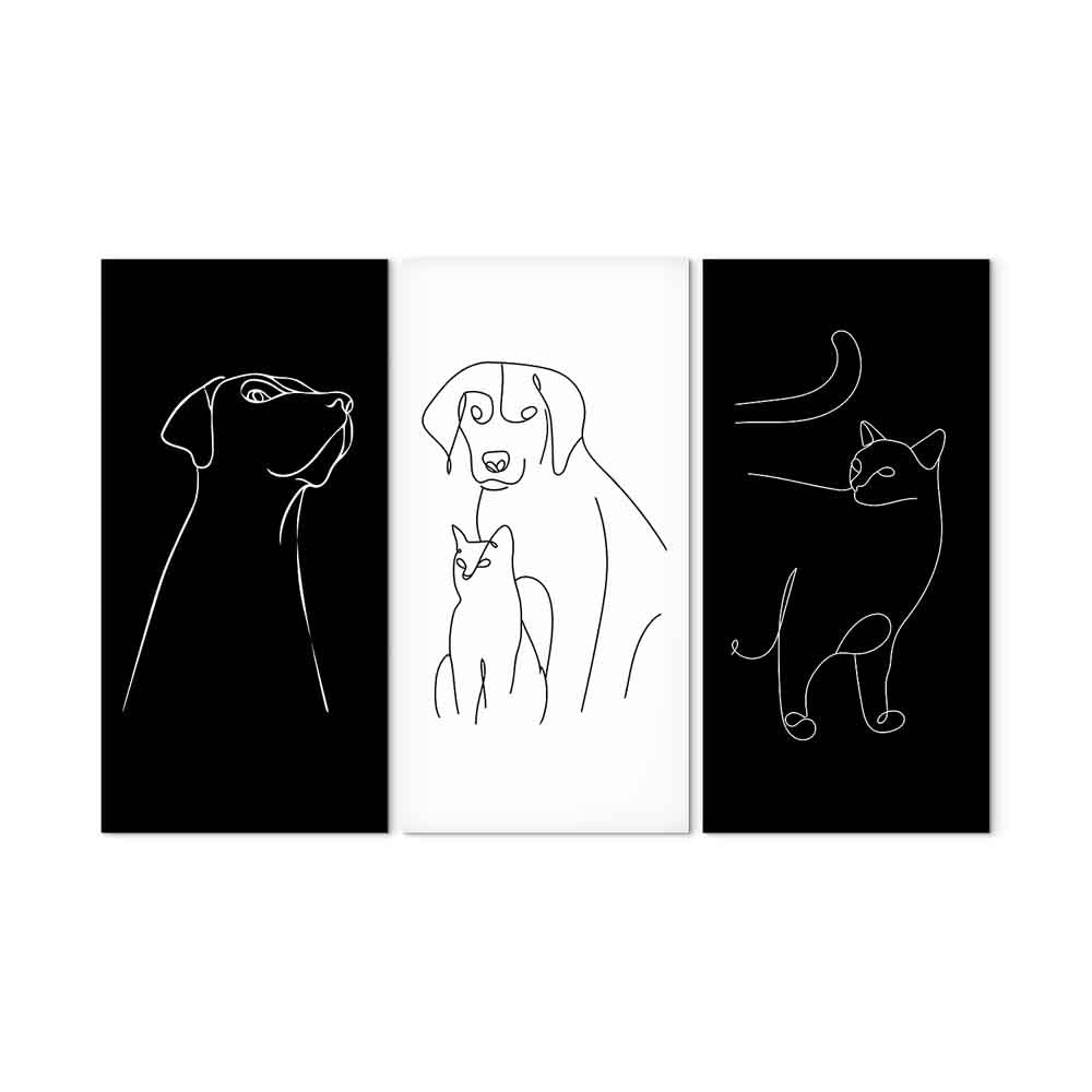 Domestic Animals Line Art Canvas Print (3 Parts)