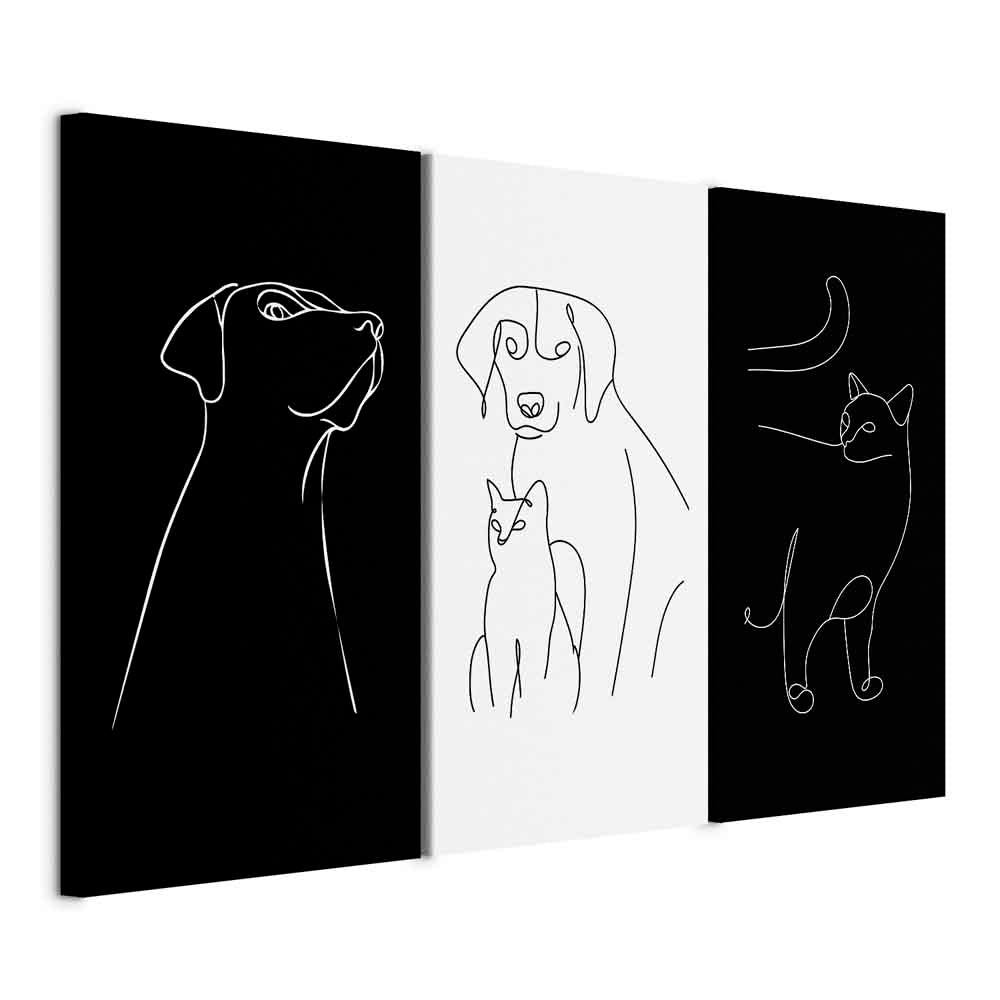 Domestic Animals Line Art Canvas Print (3 Parts)