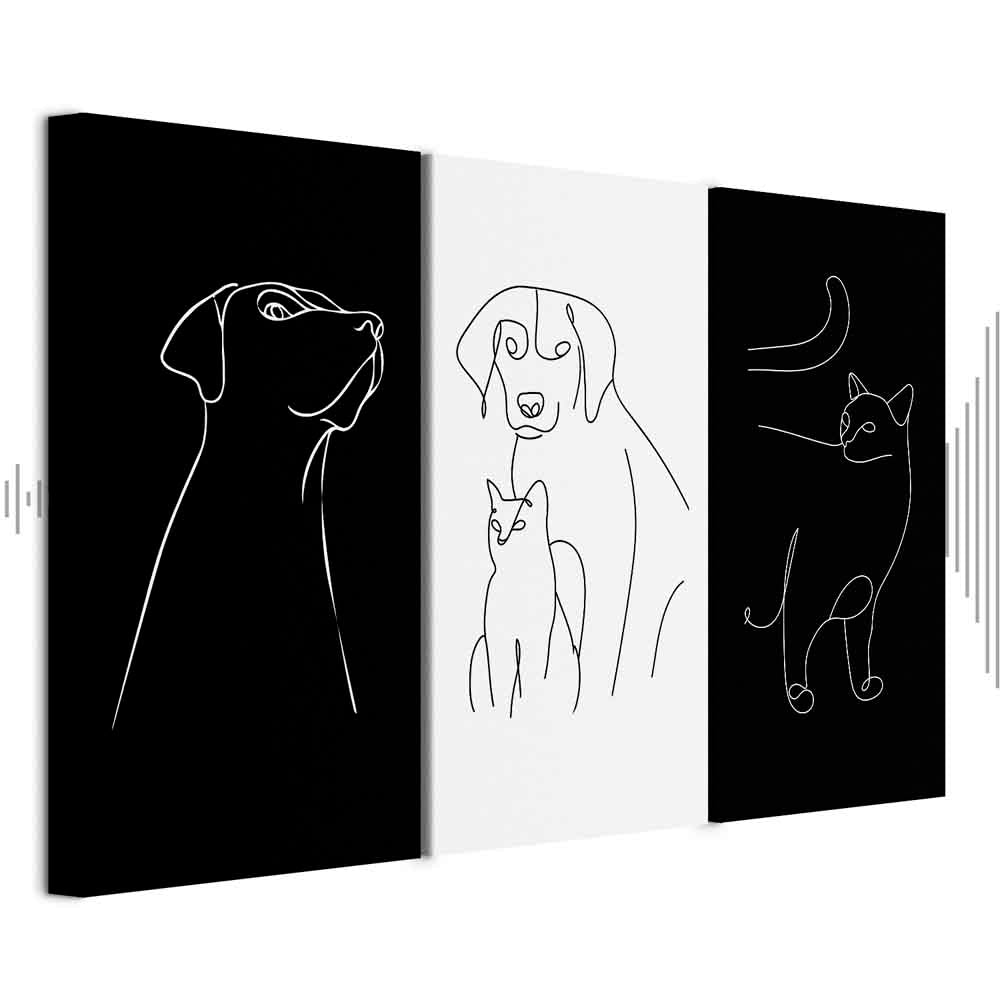Domestic Animals Line Art Canvas Print (3 Parts)