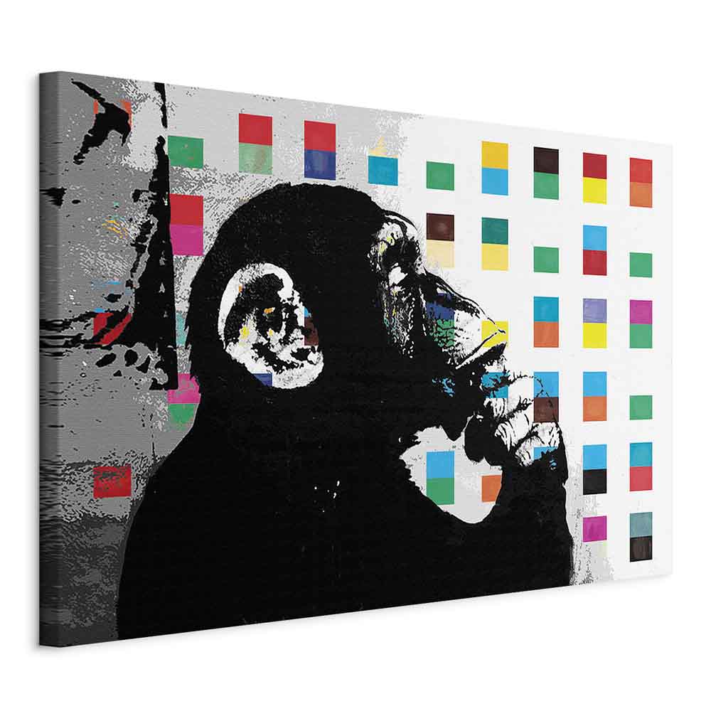 Banksy Thinker Monkey Graffiti Multicolor Canvas Print