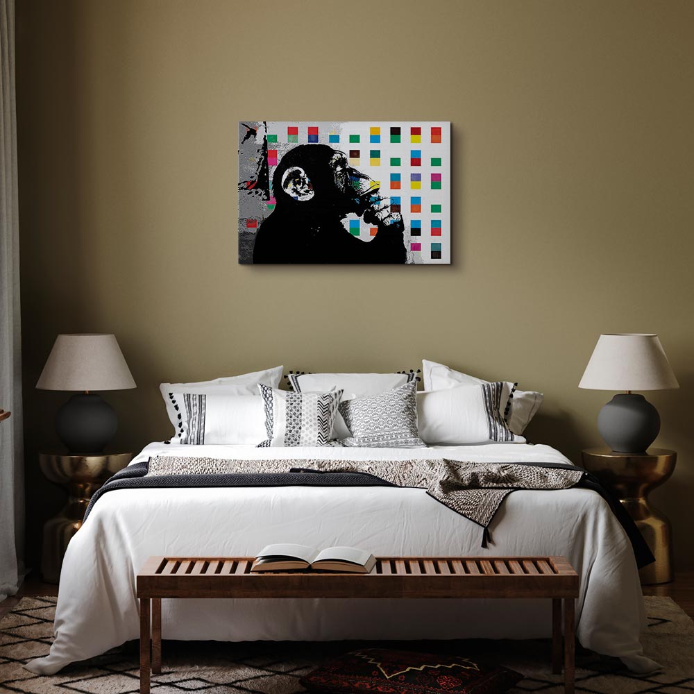 Banksy Thinker Monkey Graffiti Multicolor Canvas Print