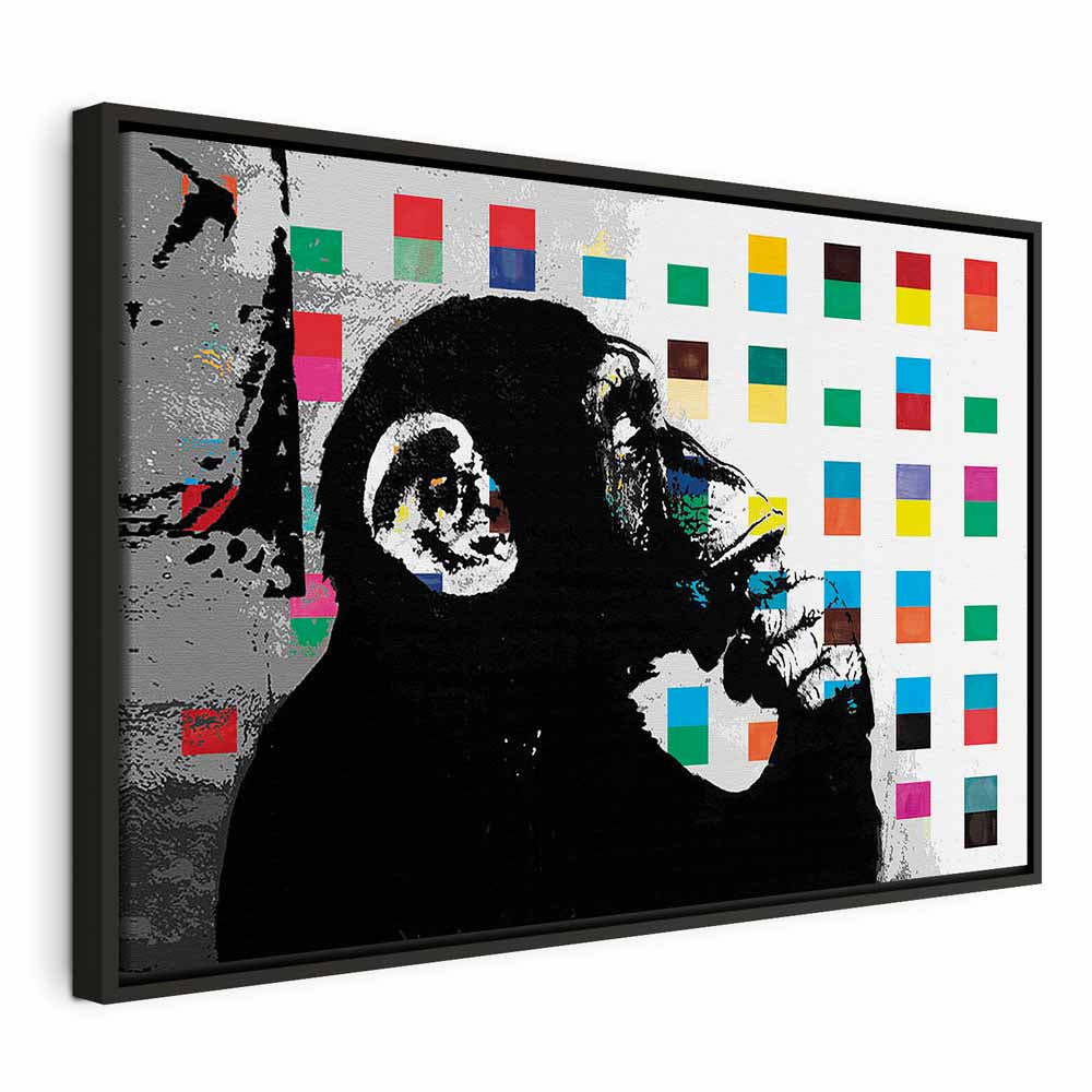 Banksy Thinker Monkey Graffiti Multicolor Canvas Print