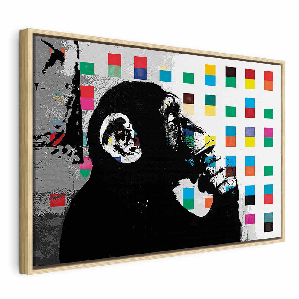 Banksy Thinker Monkey Graffiti Multicolor Canvas Print