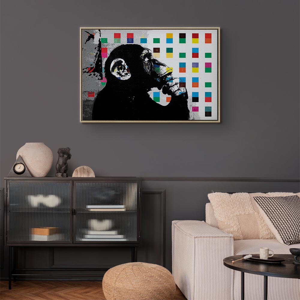 Banksy Thinker Monkey Graffiti Multicolor Canvas Print