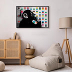 Banksy Thinker Monkey Graffiti Multicolor Canvas Print