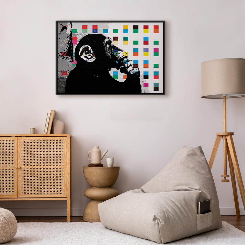 Banksy Thinker Monkey Graffiti Multicolor Canvas Print