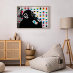 Banksy Thinker Monkey Graffiti Multicolor Canvas Print