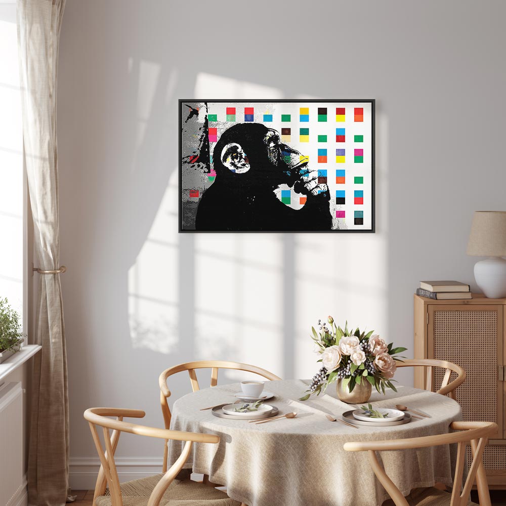 Banksy Thinker Monkey Graffiti Multicolor Canvas Print