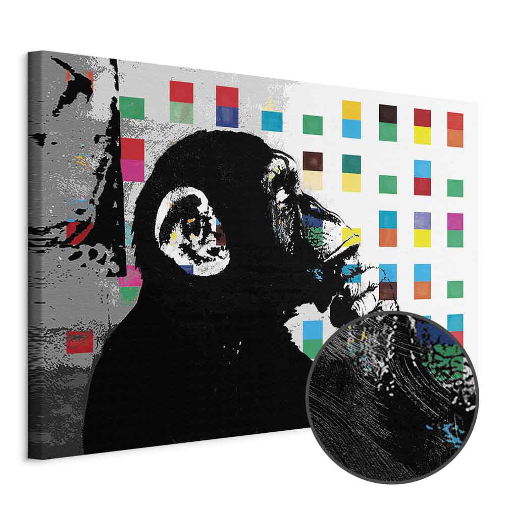 Banksy Thinker Monkey Graffiti Multicolor Canvas Print