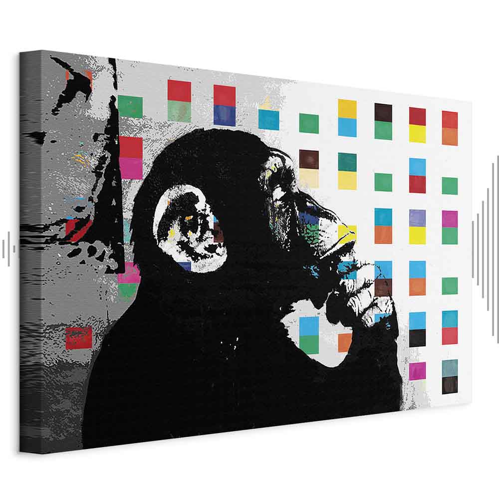 Banksy Thinker Monkey Graffiti Multicolor Canvas Print