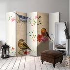 Vintage Birds and Flowers Nature 5-Panel Room Divider
