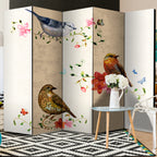 Vintage Birds and Flowers Nature 5-Panel Room Divider