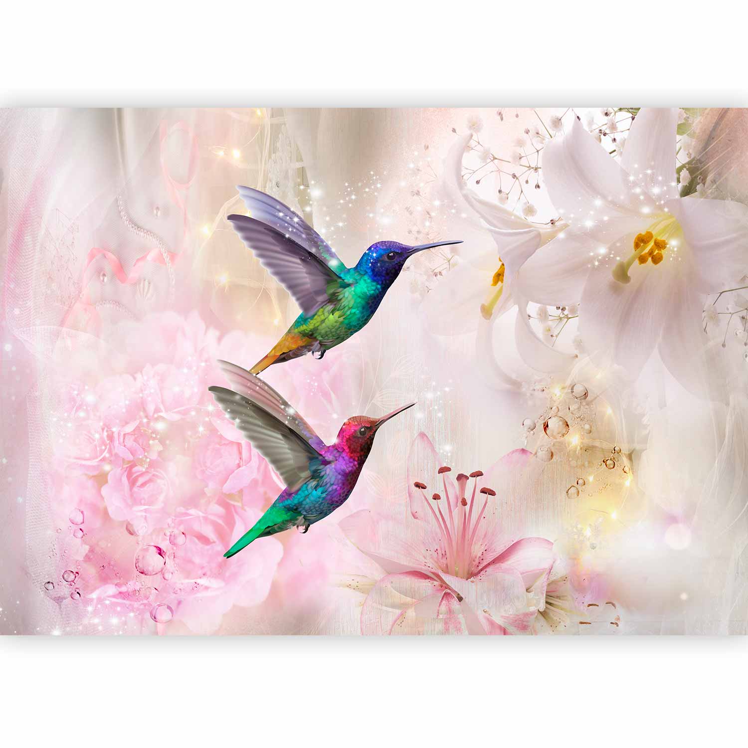 Colourful Hummingbirds Floral Pink Wall Mural