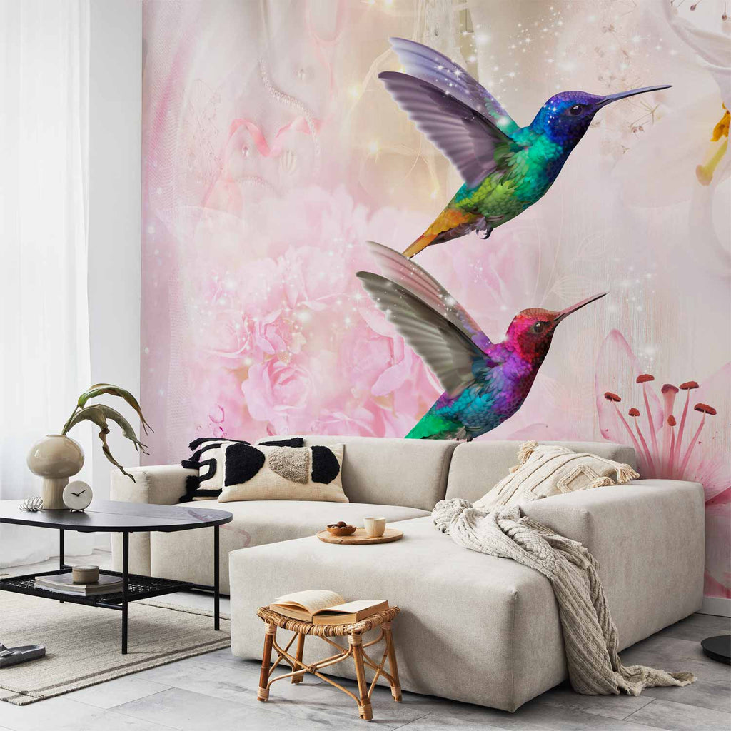 Colourful Hummingbirds Floral Pink Wall Mural