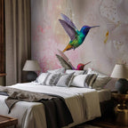 Colourful Hummingbirds Floral Pink Wall Mural