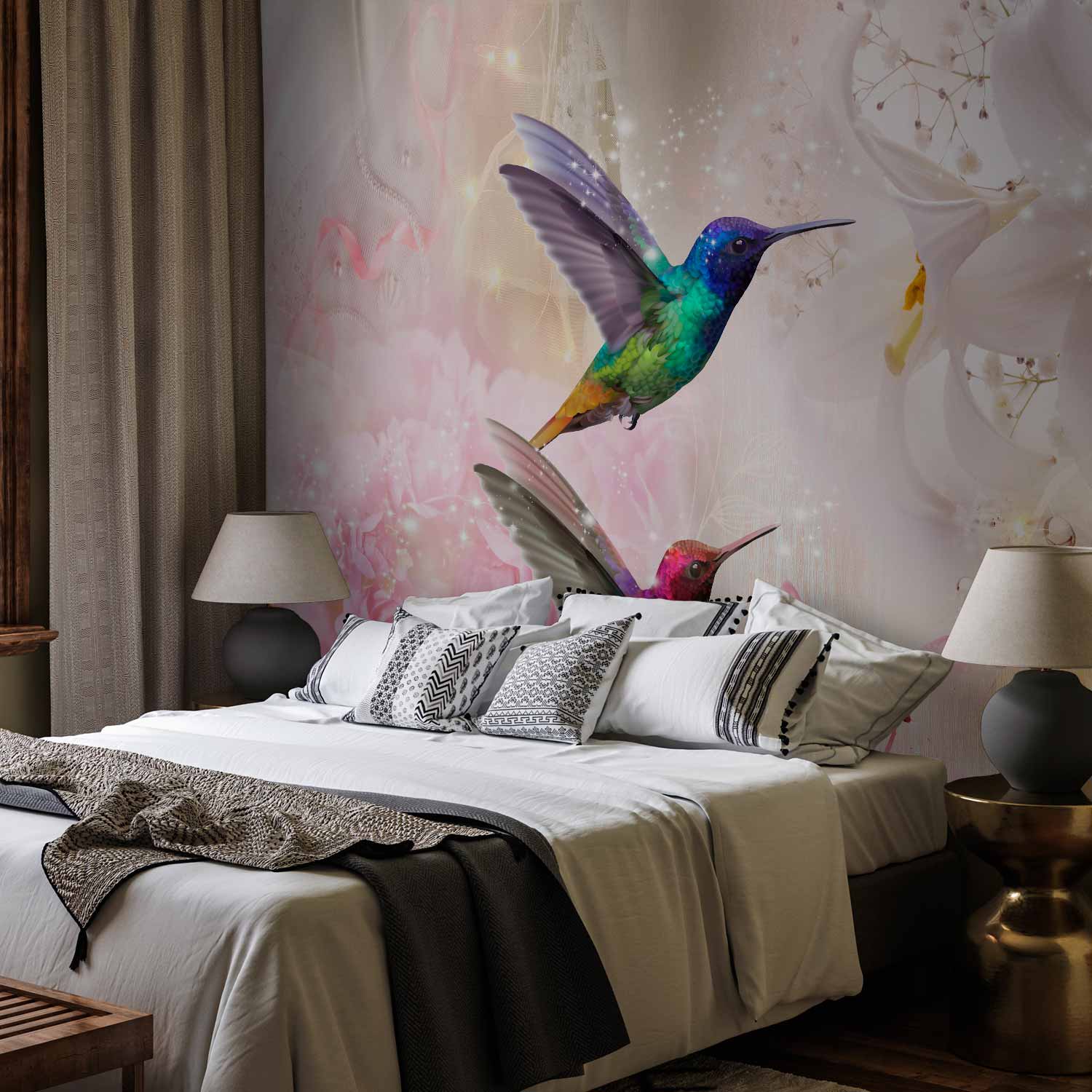 Colourful Hummingbirds Floral Pink Wall Mural