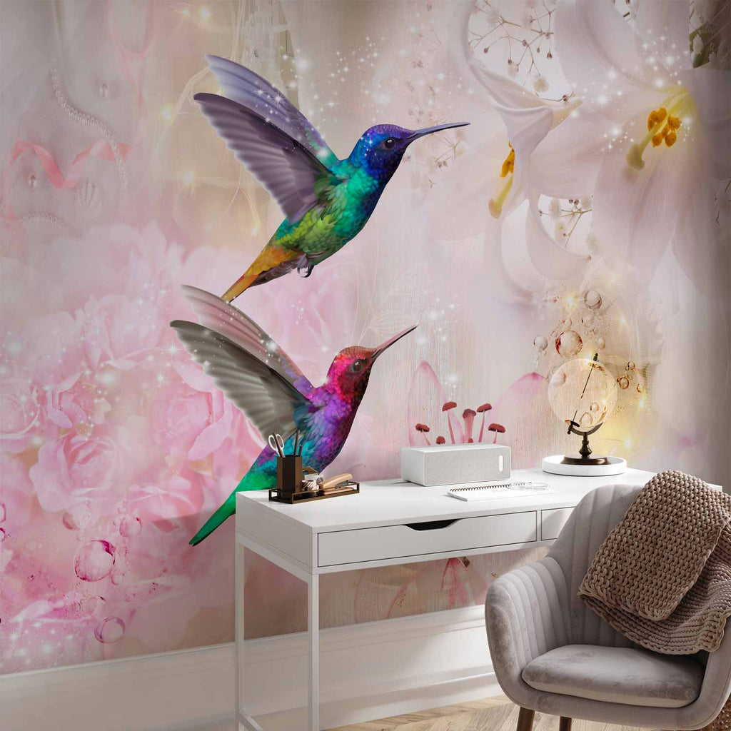 Colourful Hummingbirds Floral Pink Wall Mural