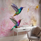 Colourful Hummingbirds Floral Pink Wall Mural