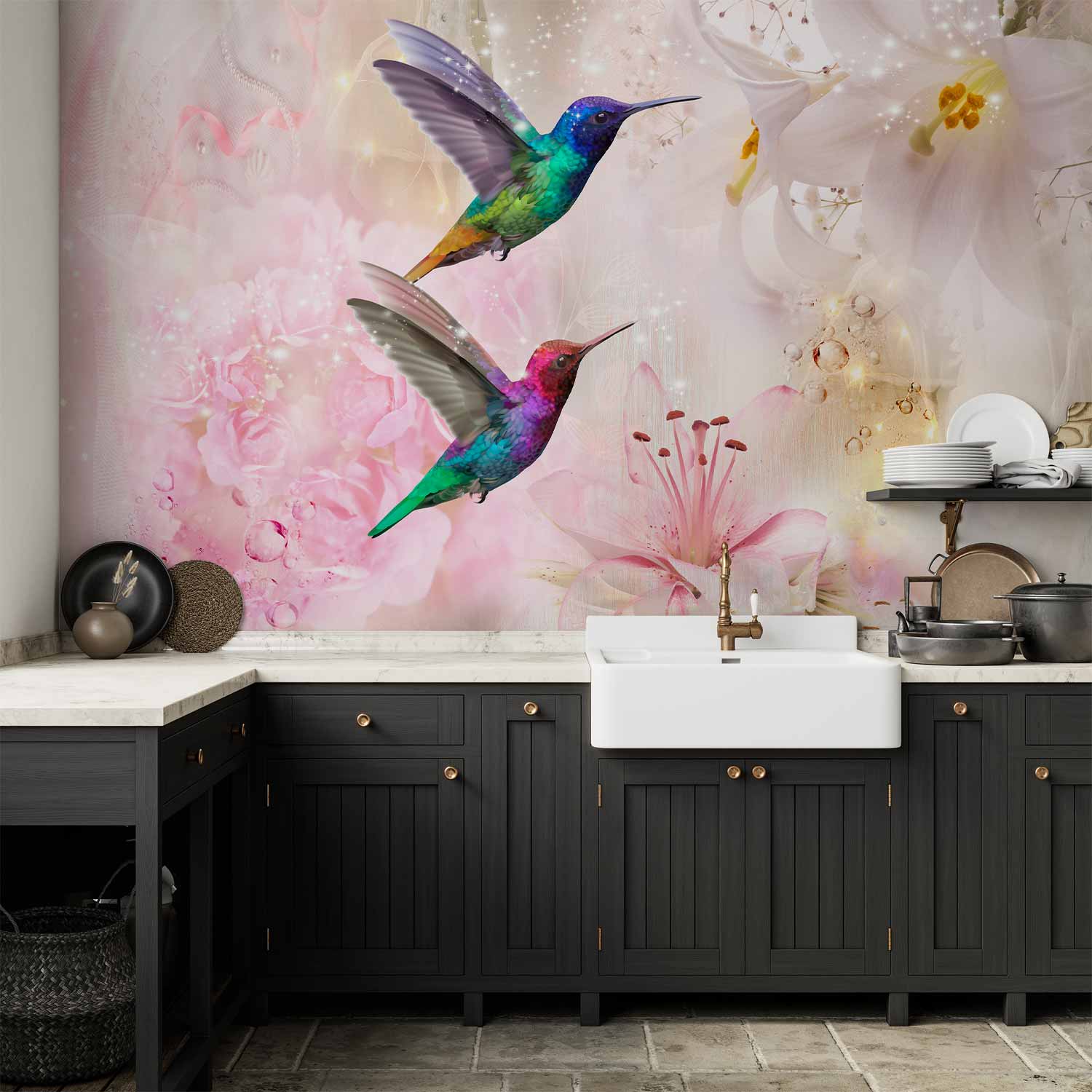 Colourful Hummingbirds Floral Pink Wall Mural