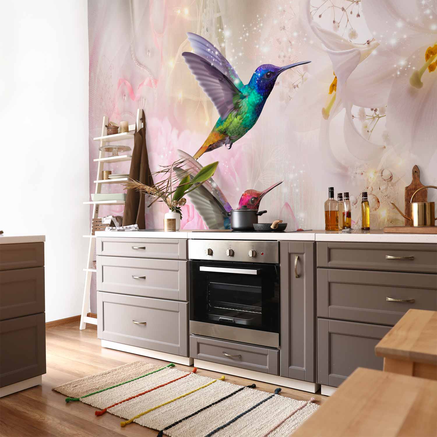 Colourful Hummingbirds Floral Pink Wall Mural