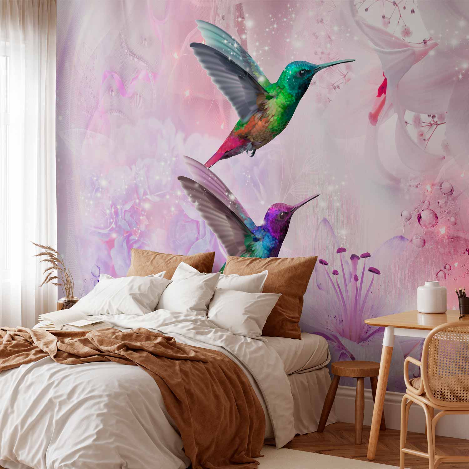 Colourful Hummingbirds Purple Wall Mural