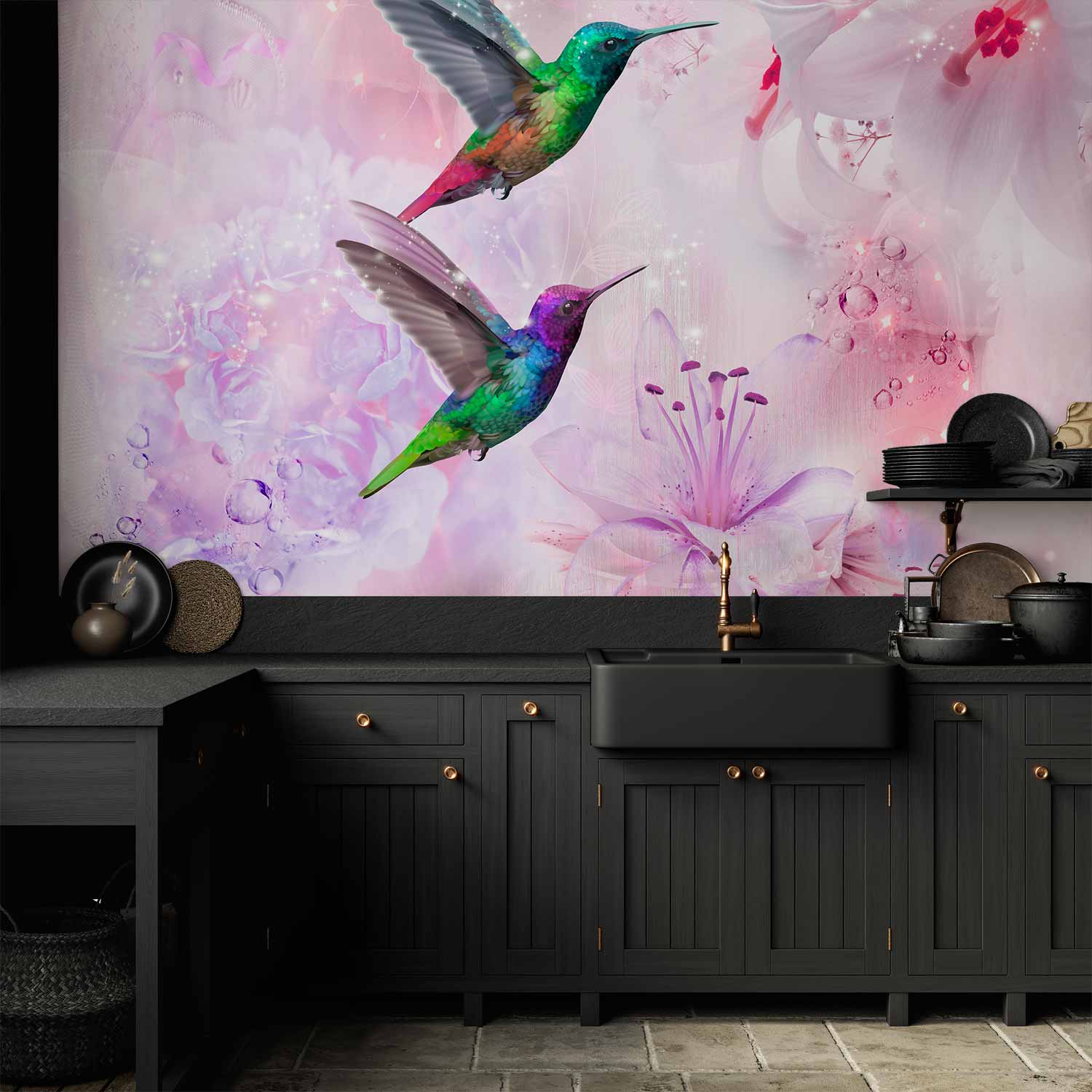 Colourful Hummingbirds Purple Wall Mural