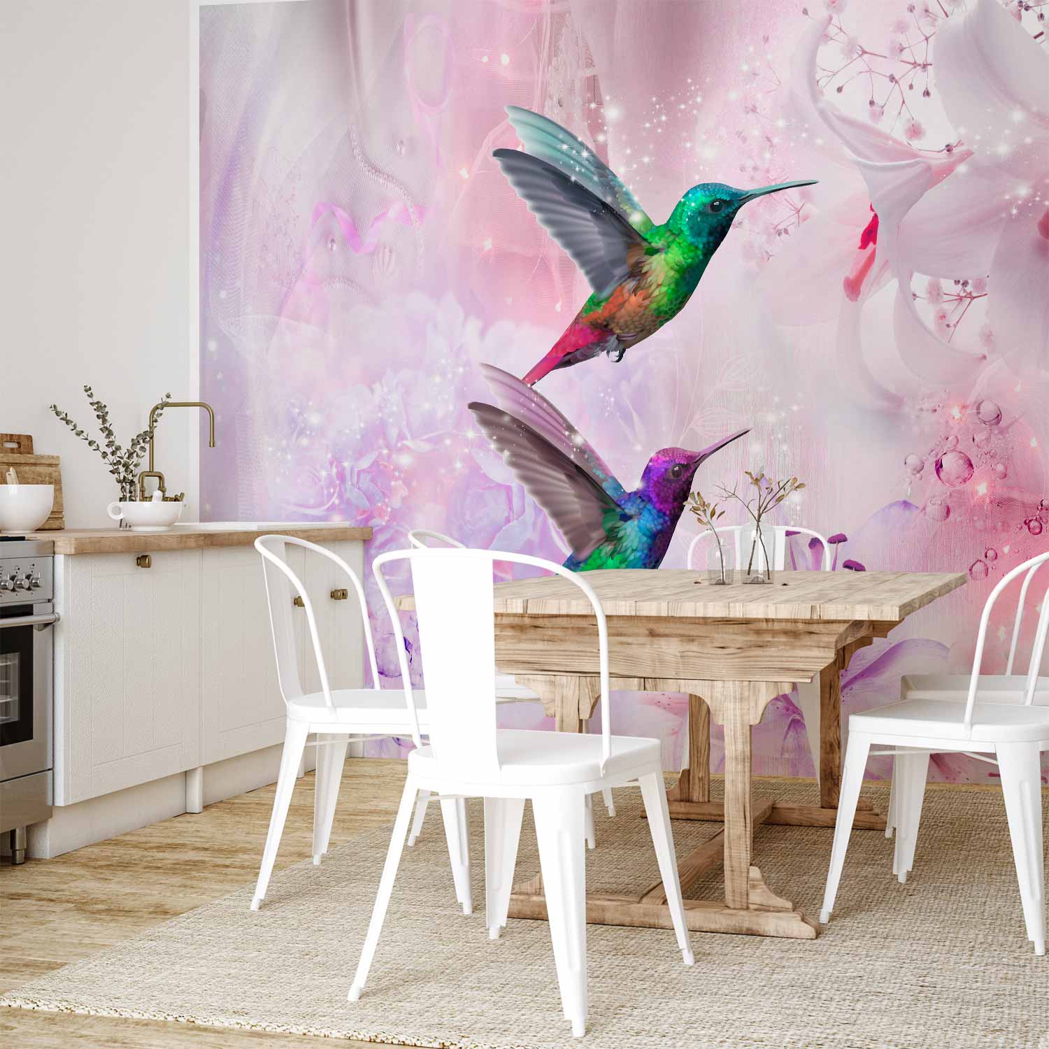 Colourful Hummingbirds Purple Wall Mural