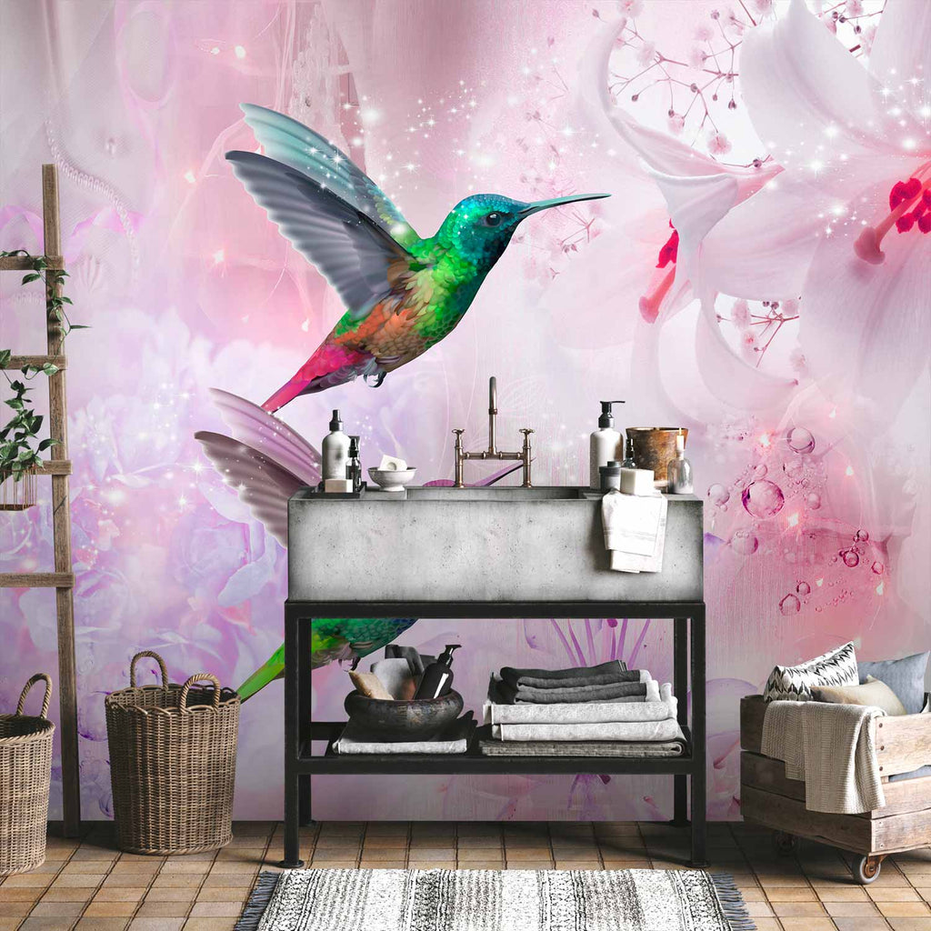 Colourful Hummingbirds Purple Wall Mural