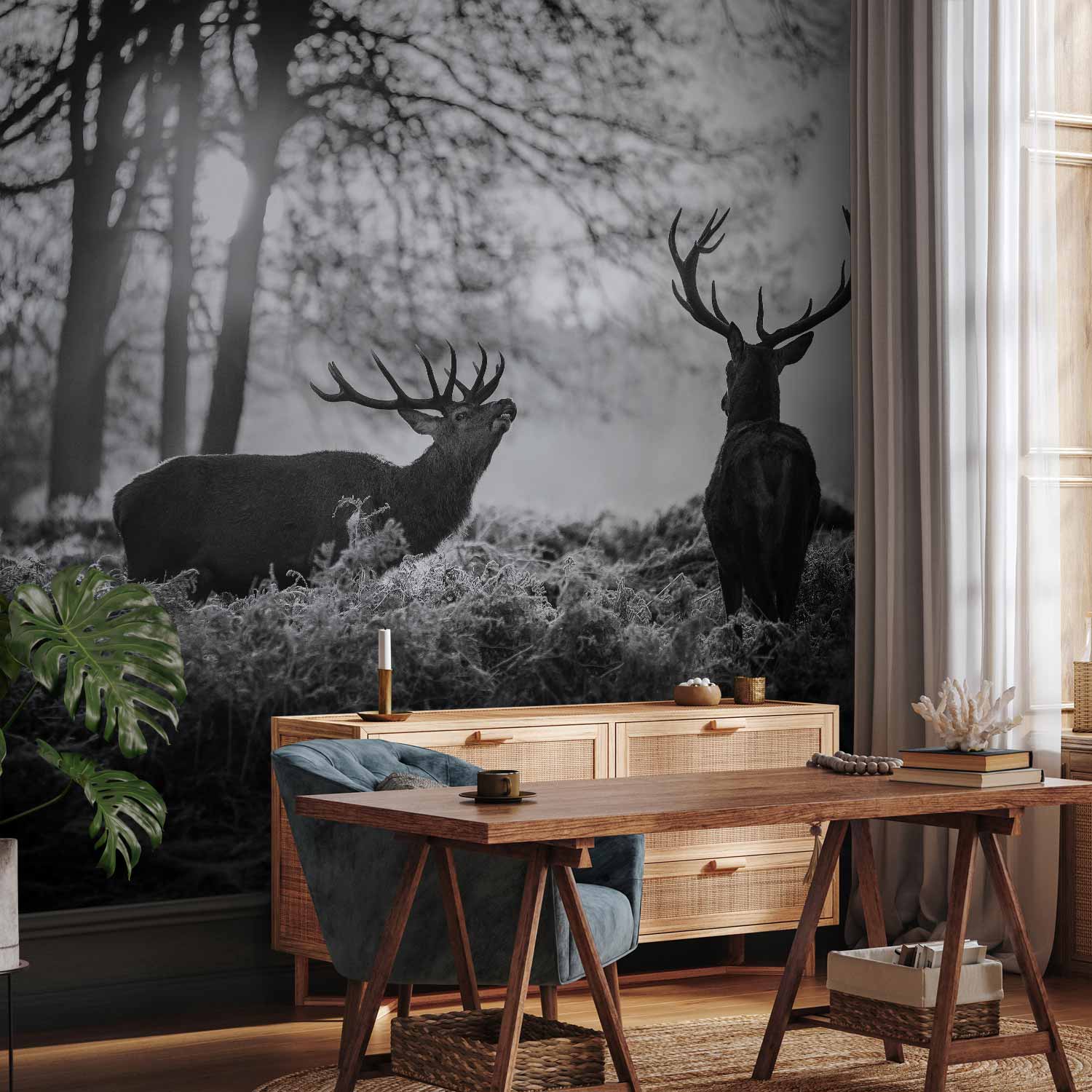 Deers in Morning Forest Nature Wall Mural