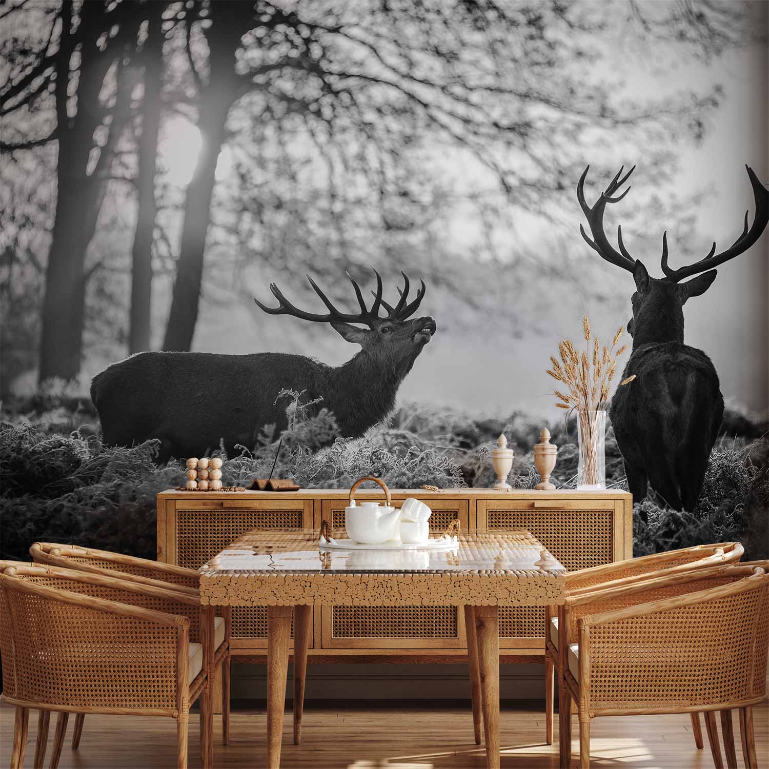 Deers in Morning Forest Nature Wall Mural