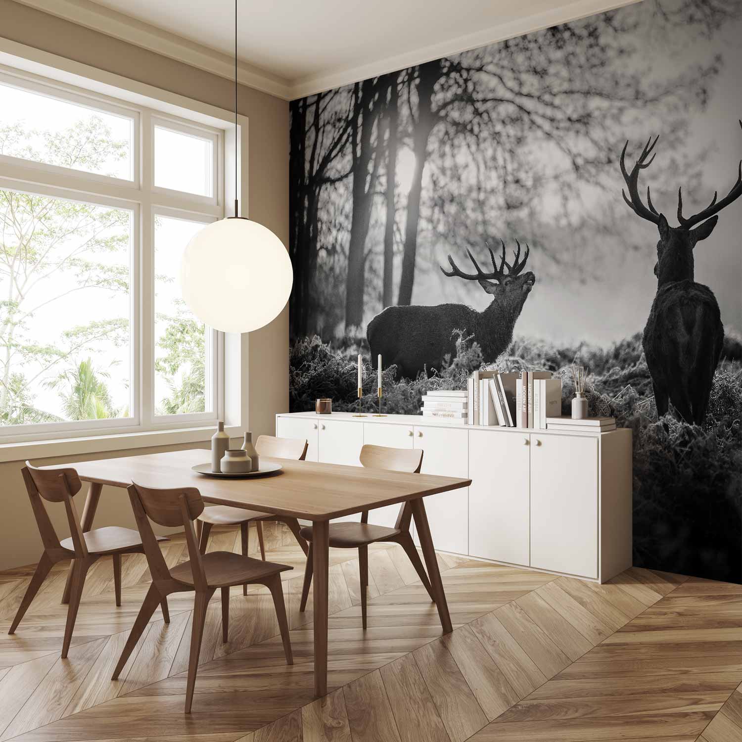 Deers in Morning Forest Nature Wall Mural