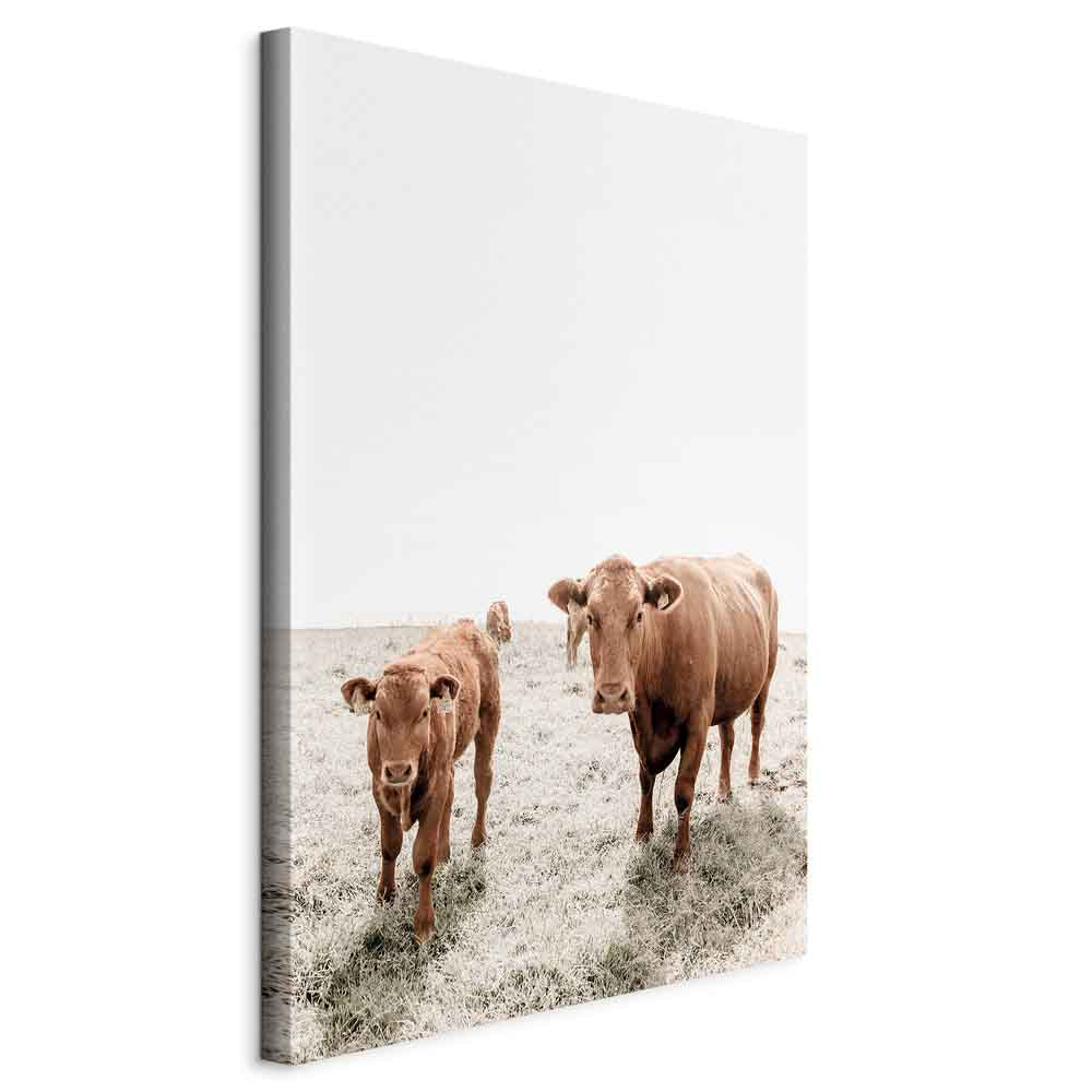 Mother and Calf Cow Animals Canvas Print