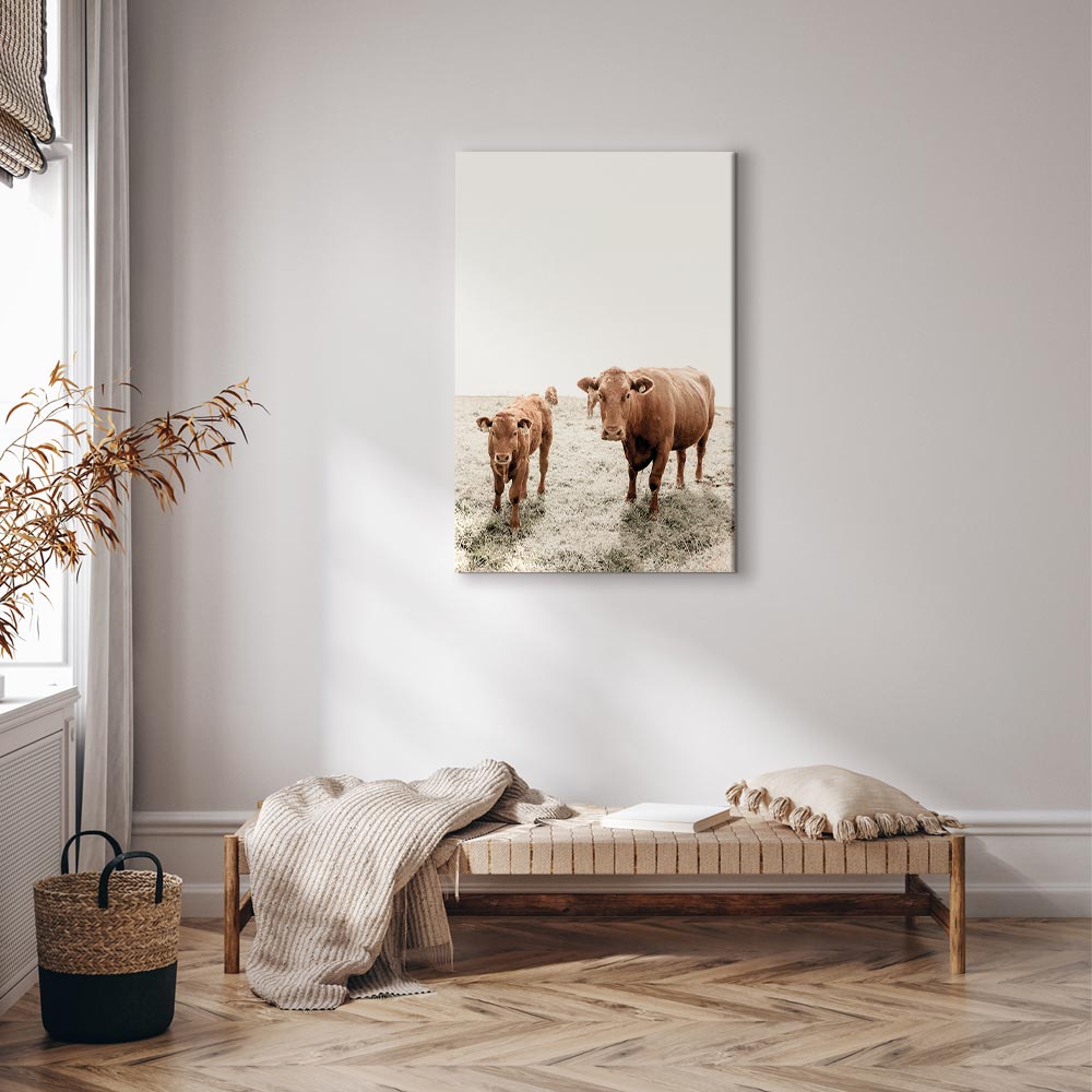 Mother and Calf Cow Animals Canvas Print