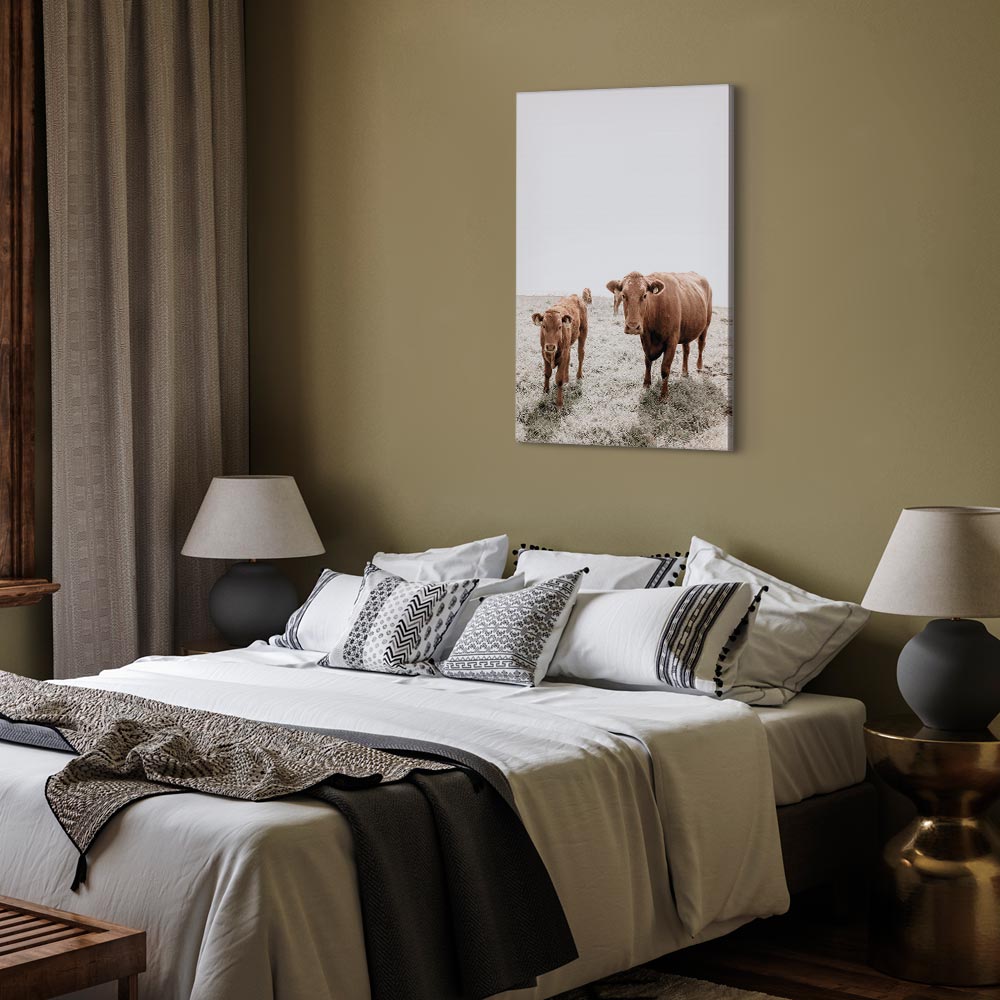 Mother and Calf Cow Animals Canvas Print