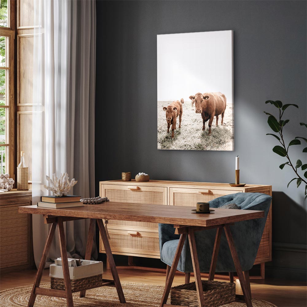 Mother and Calf Cow Animals Canvas Print