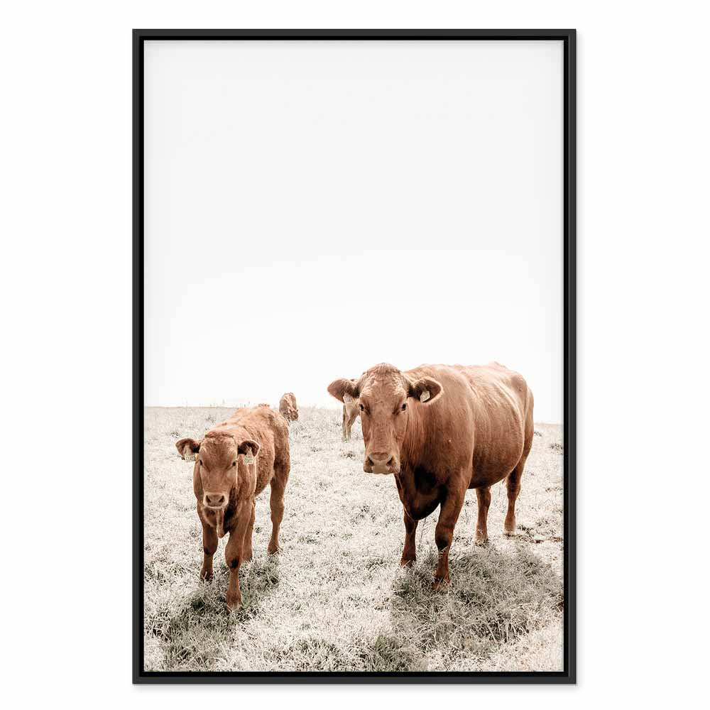 Mother and Calf Cow Animals Canvas Print