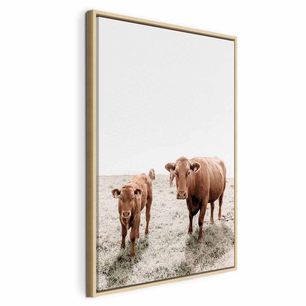 Mother and Calf Cow Animals Canvas Print