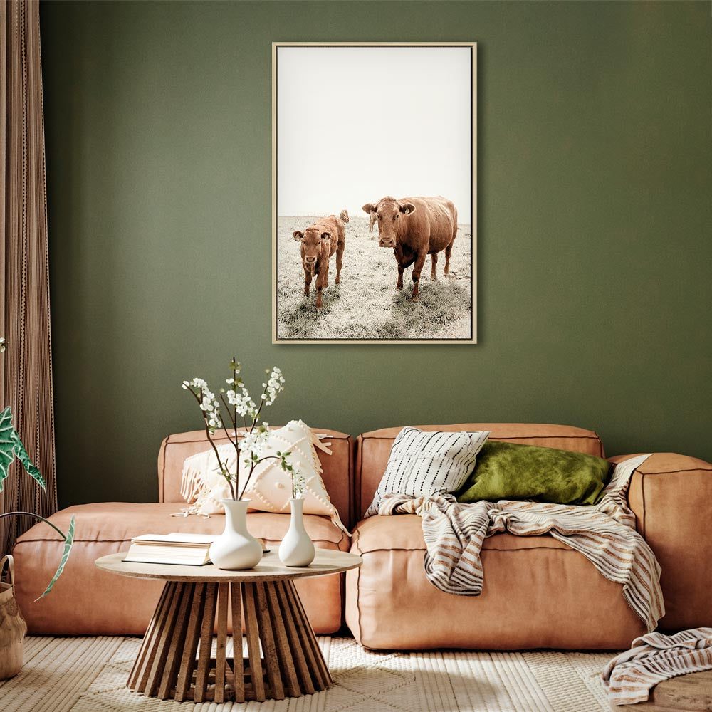 Mother and Calf Cow Animals Canvas Print