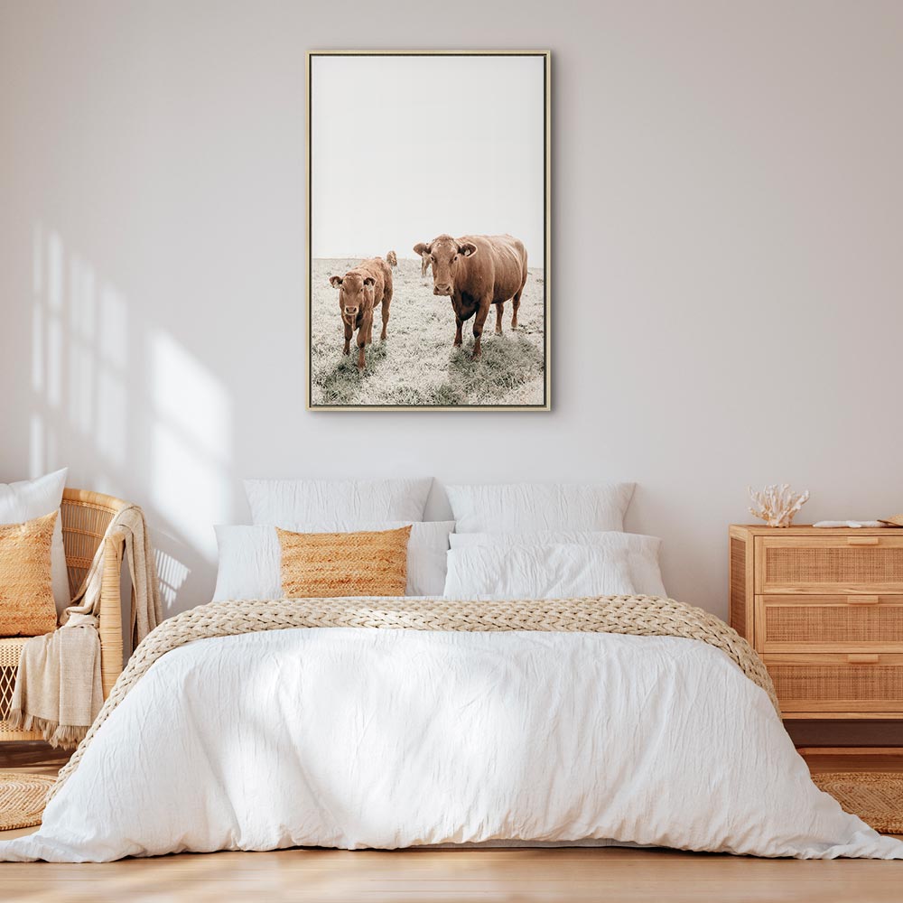 Mother and Calf Cow Animals Canvas Print