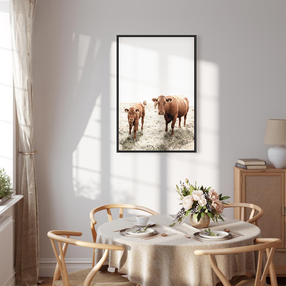 Mother and Calf Cow Animals Canvas Print