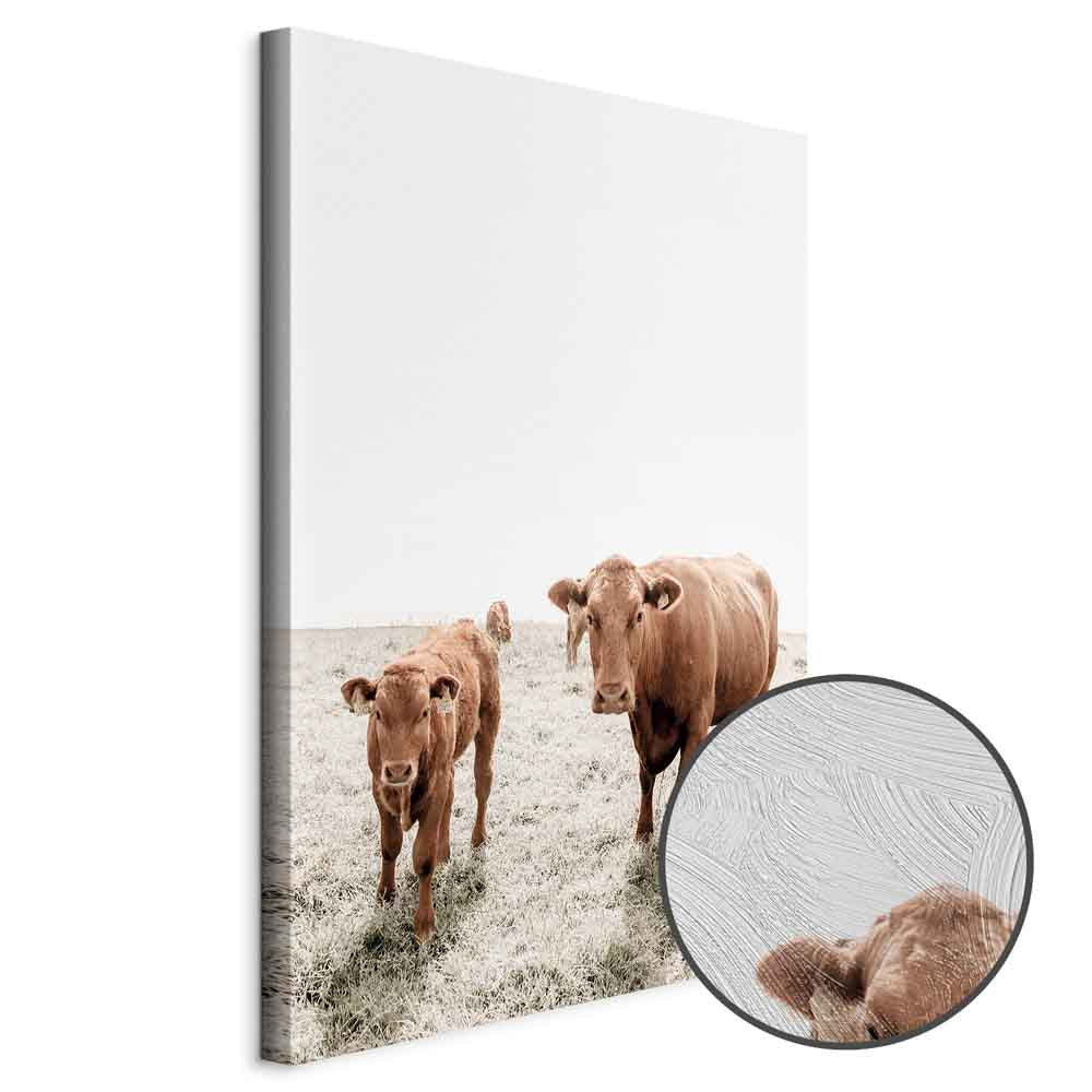Mother and Calf Cow Animals Canvas Print